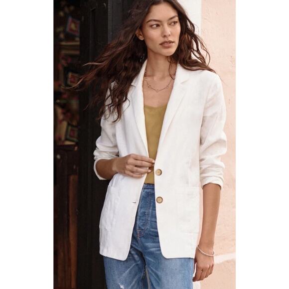 Garnet Hill White Linen Blazer Jacket •L• Button Beach Summer EXC - Picture 1 of 11